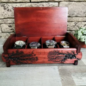 Wood Watch Box Organizer, Personalized Watch Storage 4 Slots, Watch Box Gift for Dad