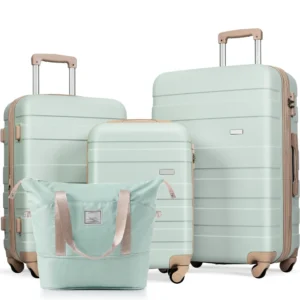 Luggage Sets 4 Piece, Expandable ABS Durable Suitcase with Travel Bag, Carry On Luggage Suitcase Set with 360 Spinner Wheels, Grey Green