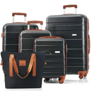 5-Piece Luggage Set with Expandable Travel Bag - Includes 16", 20", 24", 28" Suitcases with 360 Spinner Wheels and Adjustable Telescopic Handles, black and brown