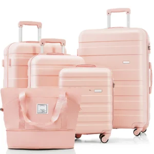 5-Piece Luggage Set with Expandable Travel Bag - Includes 16", 20", 24", 28" Suitcases with 360 Spinner Wheels and Adjustable Telescopic Handles,pink