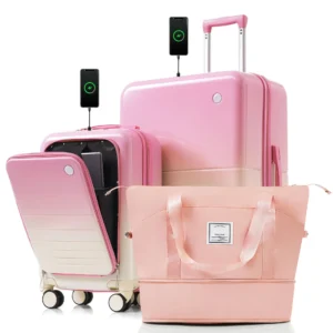 3-Piece Luggage Set with 20' Front-Opening Carry-On, 28' Suitcase, and Expandable Travel Bag, pink